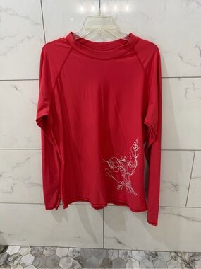 Women’s Long Sleeve coral color Performance Top with Floral Detail SPF 50